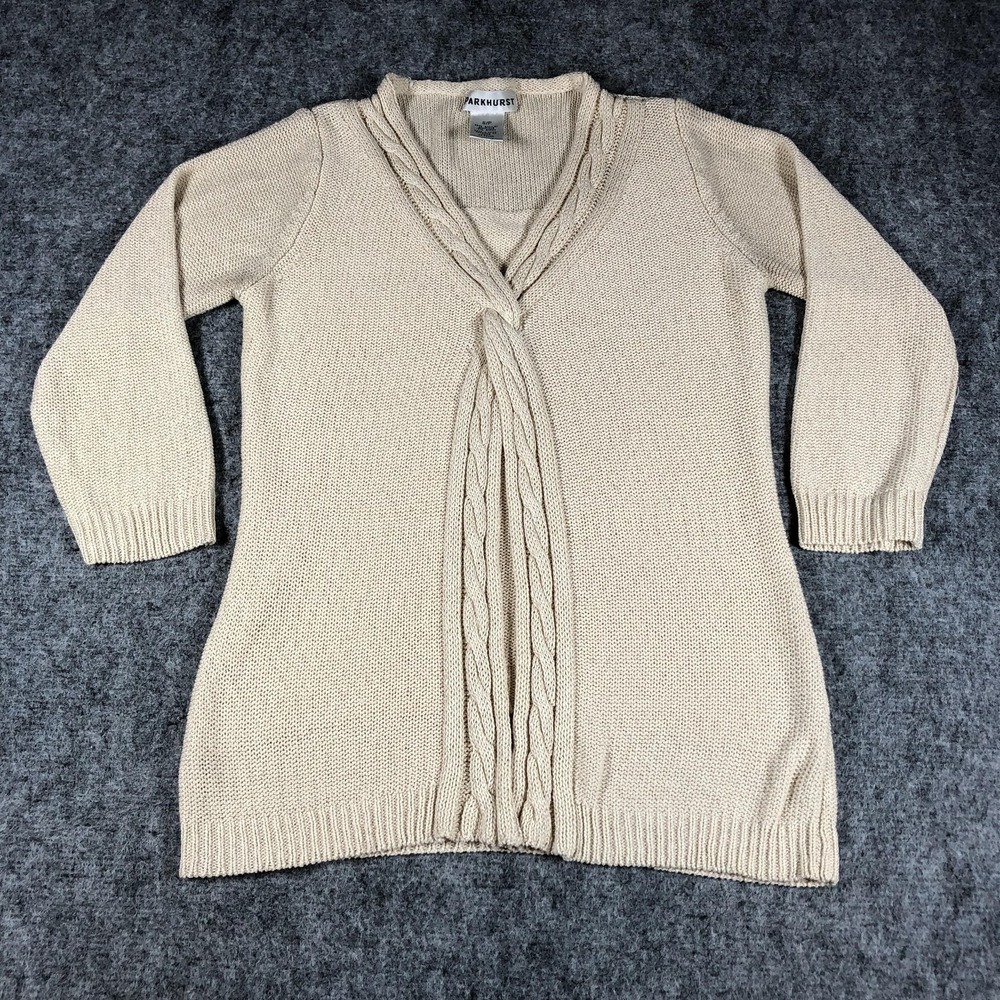 Parkhurst Women's Small Beige Cable Knit Open Front Tunic Cardigan‎